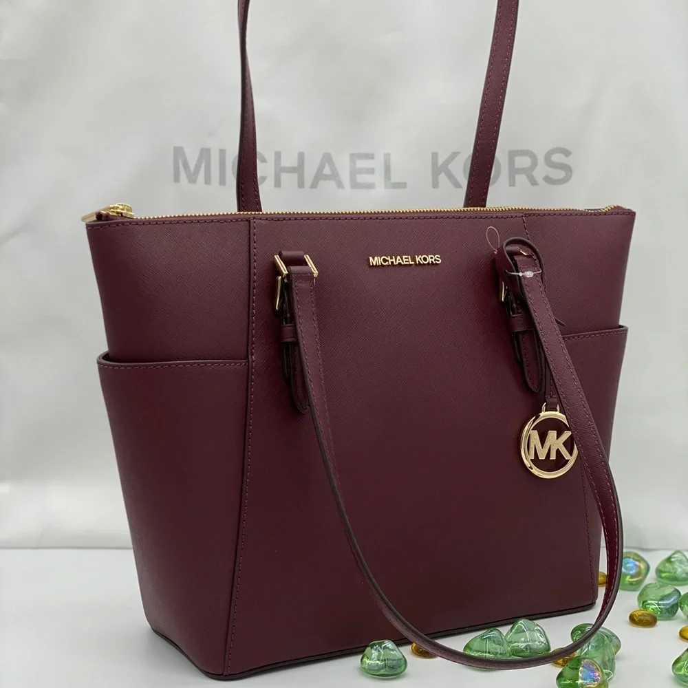 MICHAEL KORS CHARLOTTE LARGE TOP ZIP TOTE DARK CHERRY NWT